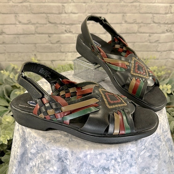 Dr. Scholl’s Advanced Comfort Black Multi Woven Leather Slingback Sandals WMS 8M - Picture 1 of 10